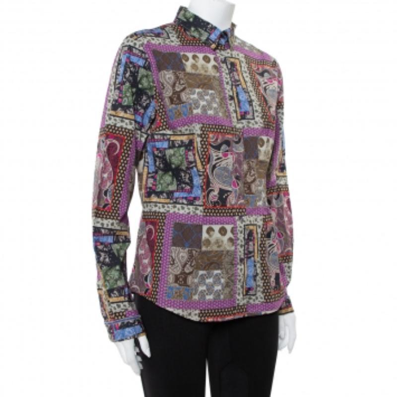 Etro Multicolor Paisley Printed Button Front Fitted Shirt L In Good Condition For Sale In Dubai, Al Qouz 2