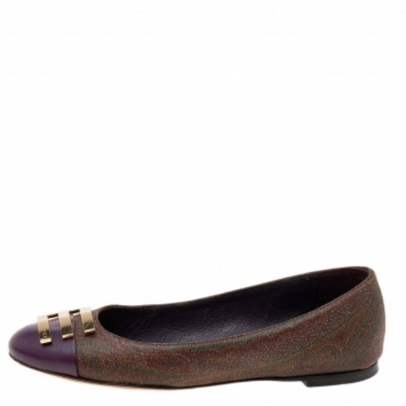 Etro Multicolor Paisley Impreso Lienzo Recubierto Y Cuero Bailarinas Tamaño 36