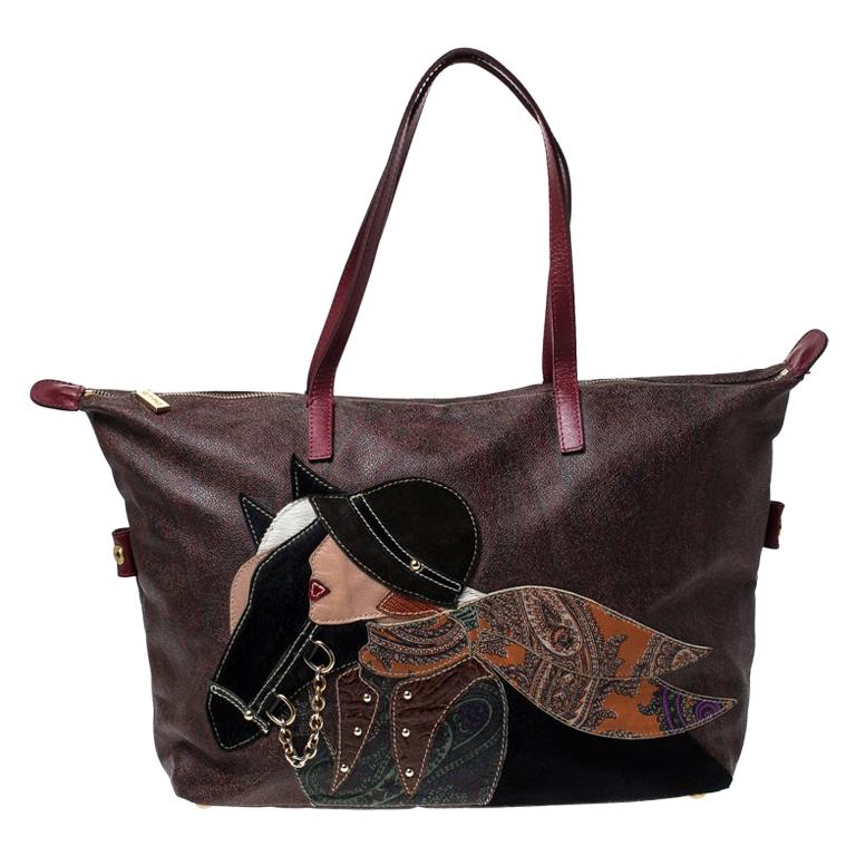 Etro Multicolor Paisley Printed Coated Canvas and Leather Embroidered Tote