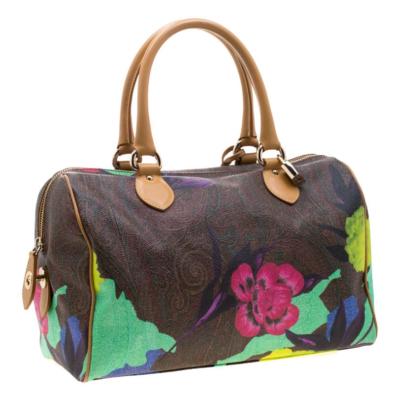 Black Etro Multicolor Paisley Printed Coated Canvas and Leather Satchel