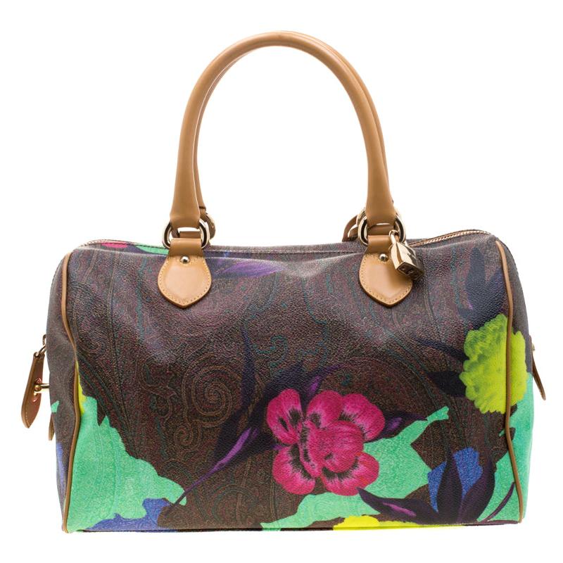 Etro Multicolor Paisley Printed Coated Canvas and Leather Satchel