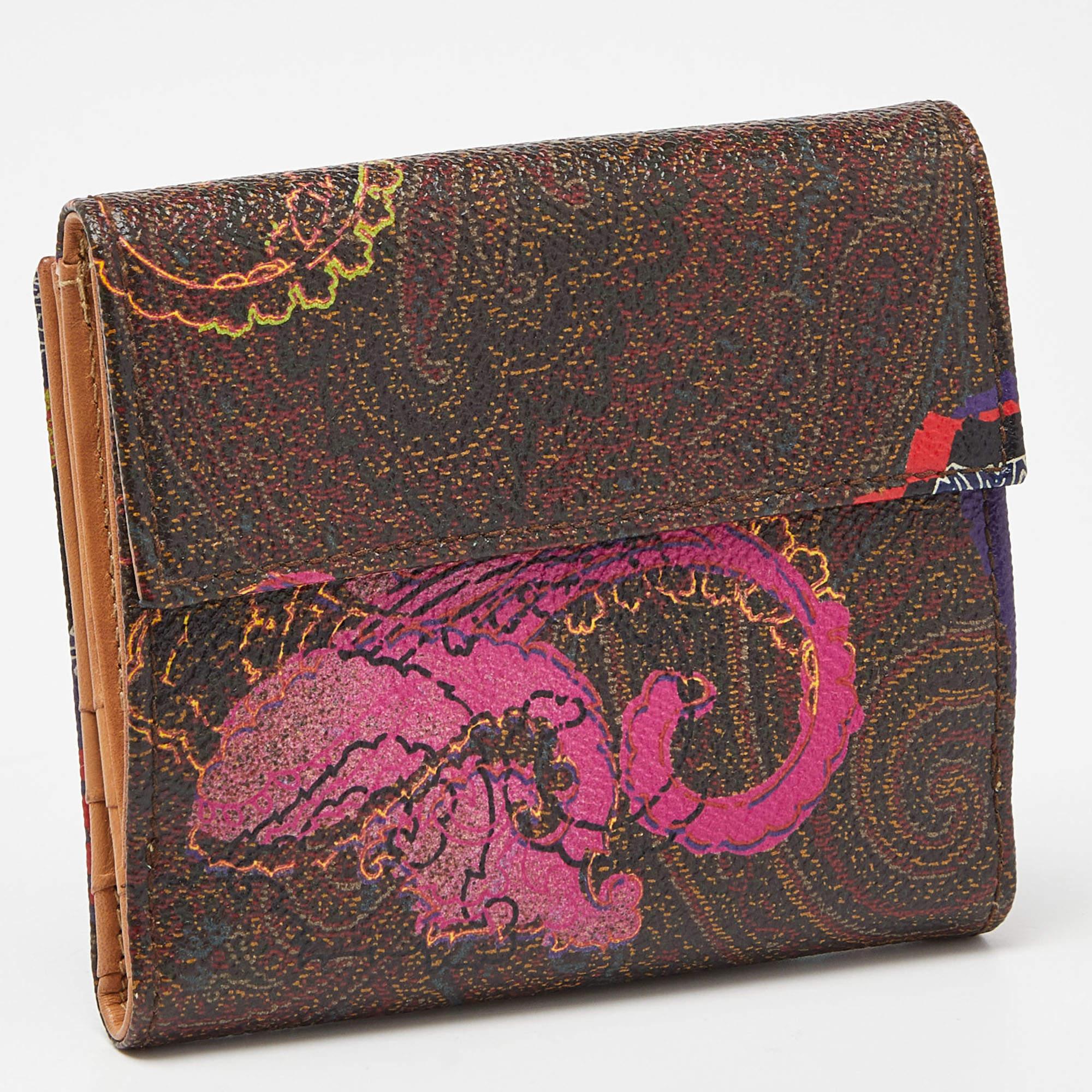 Noir Etro Portefeuille compact en toile enduite imprimée multicolore Paisley en vente
