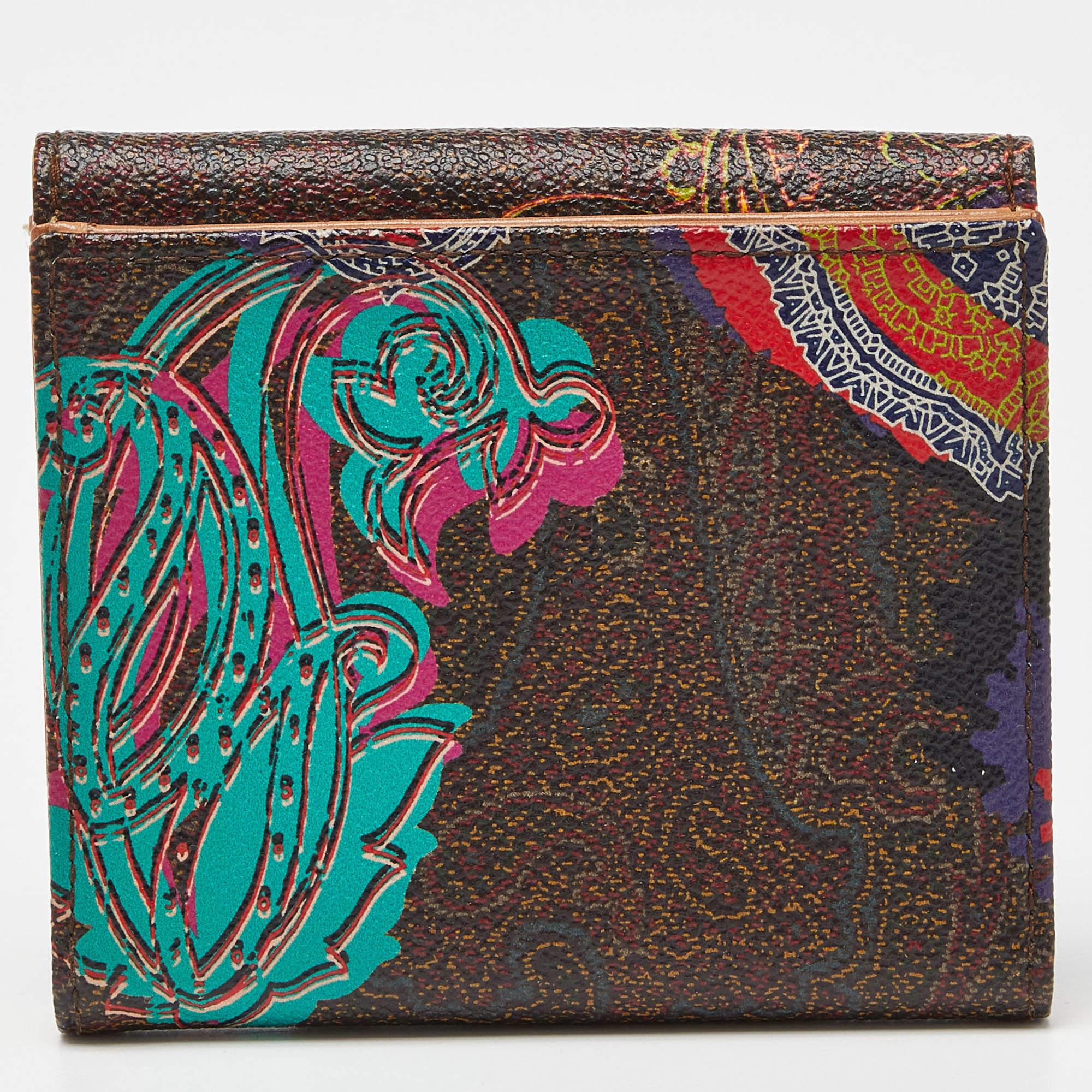 Etro Portefeuille compact en toile enduite imprimée multicolore Paisley Bon état - En vente à Dubai, Al Qouz 2