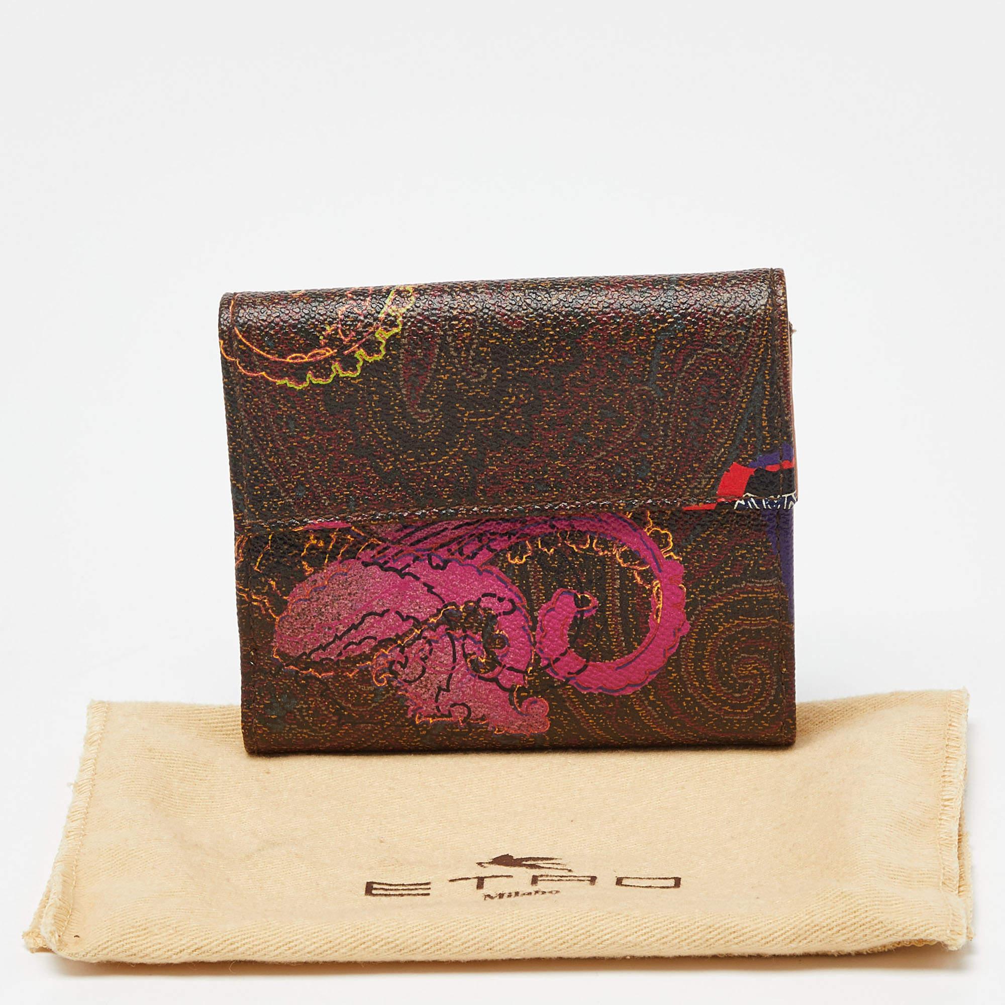 Etro Portefeuille compact en toile enduite imprimée multicolore Paisley en vente 1
