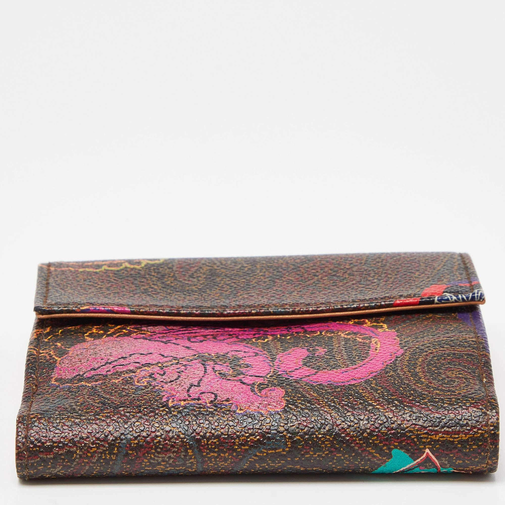 Etro Portefeuille compact en toile enduite imprimée multicolore Paisley en vente 2