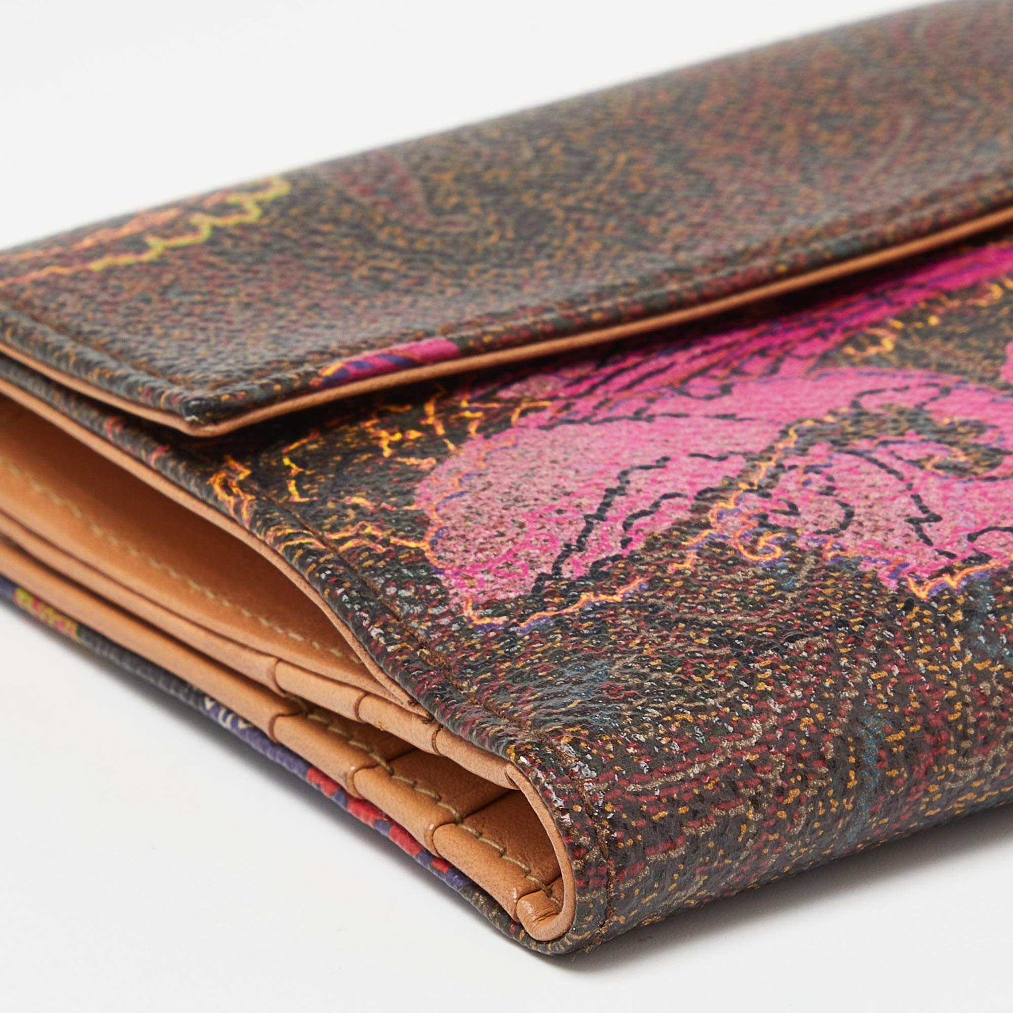 Etro Portefeuille compact en toile enduite imprimée multicolore Paisley en vente 4