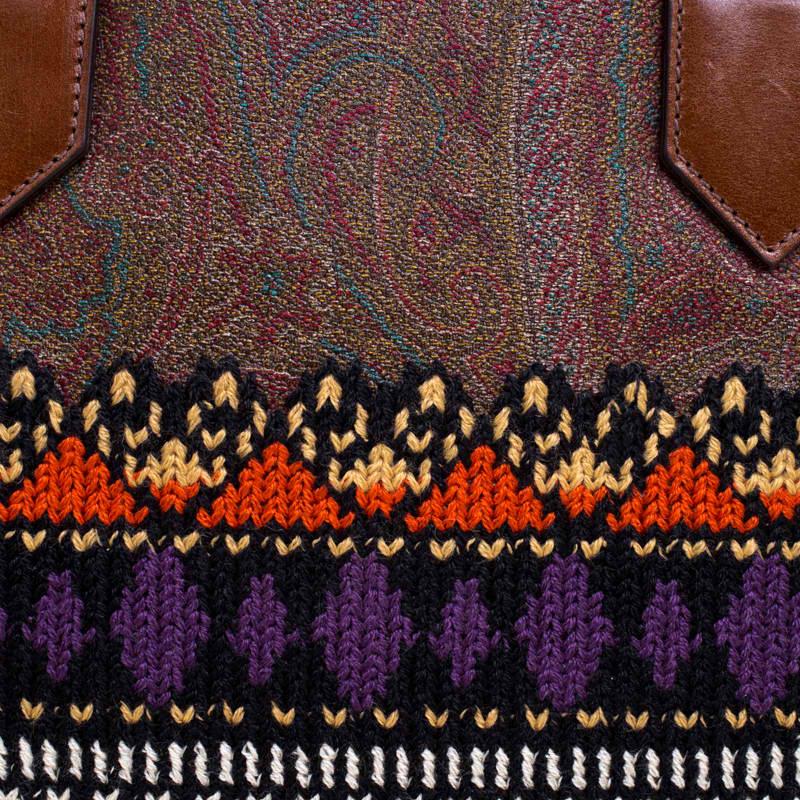 Etro Multicolor Paisley Printed Coated Canvas Crochet Detail Satchel 6