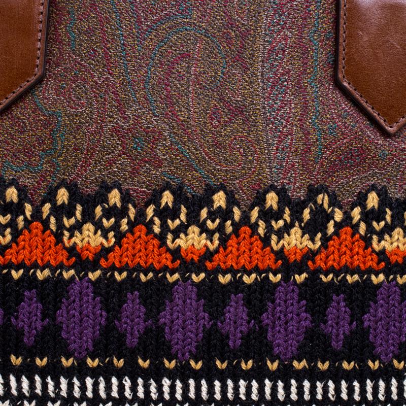 Etro Multicolor Paisley Printed Coated Canvas Crochet Detail Satchel 3
