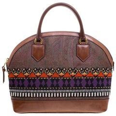 Etro Multicolor Paisley Printed Coated Canvas Crochet Detail Satchel