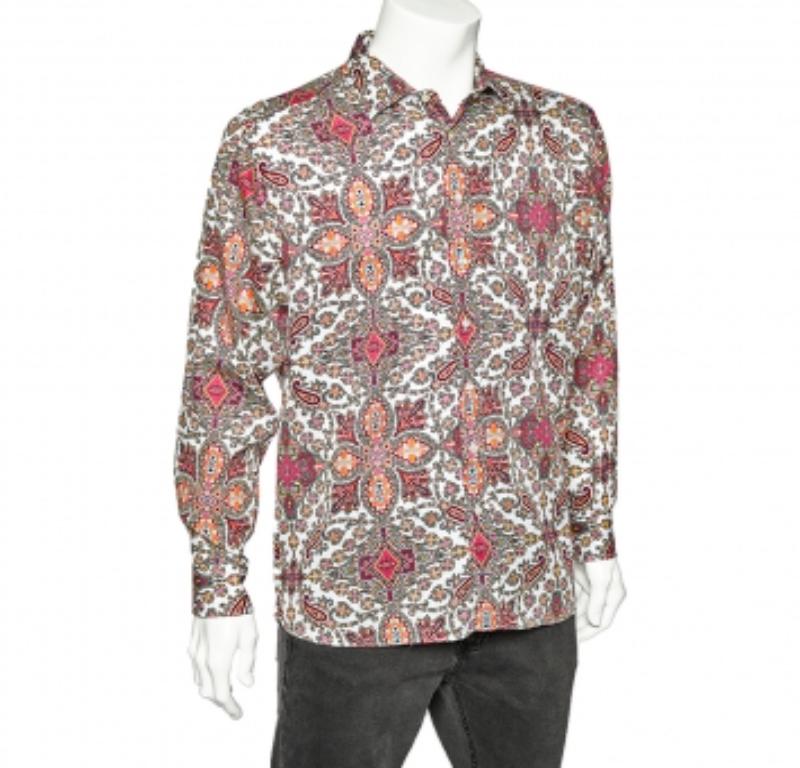 Etro - Camicia con bottoni in cotone stampata a motivo Paisley multicolore 3XL In condizioni buone a Dubai, Al Qouz 2