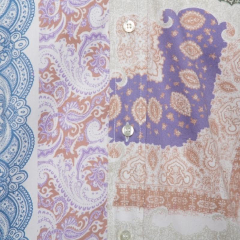 Gray Etro Multicolor Paisley Printed Cotton Button Front Shirt L For Sale