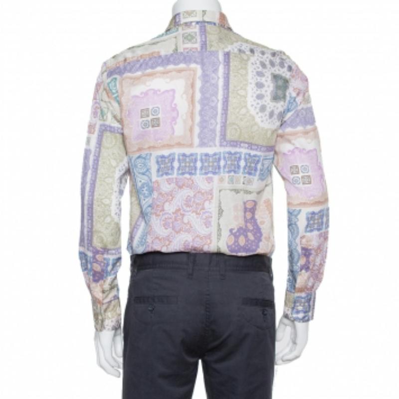 Etro Multicolor Paisley Printed Cotton Button Front Shirt L For Sale 1