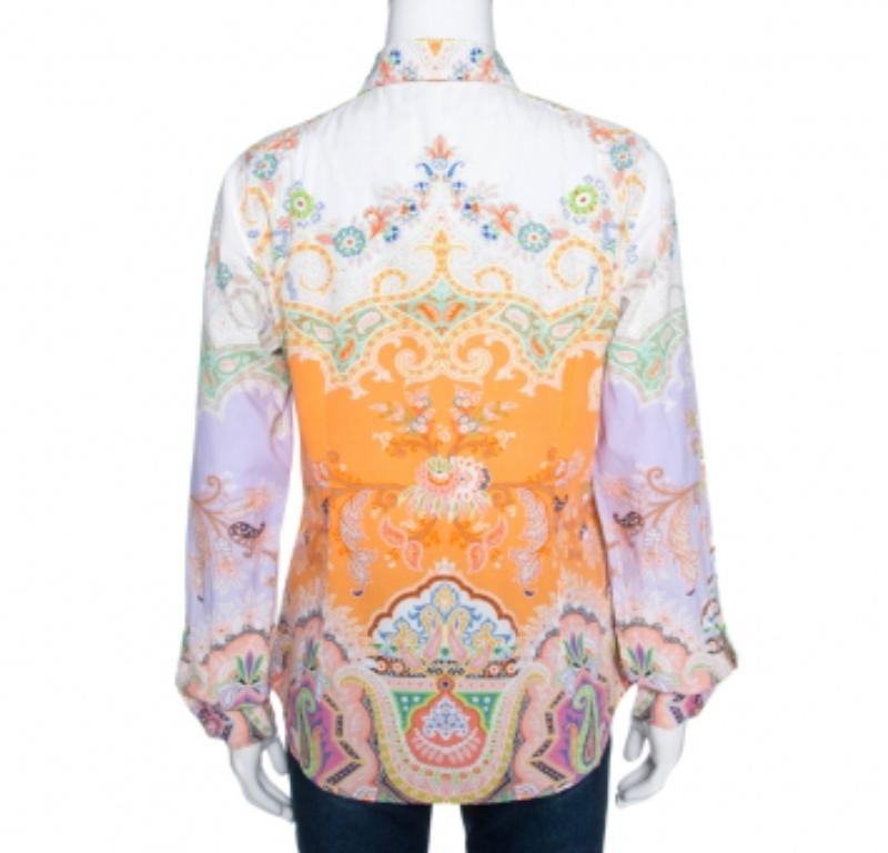 Beige Etro - Camicia in cotone con stampa Paisley multicolore e bottoni sul davanti - M. I. in vendita