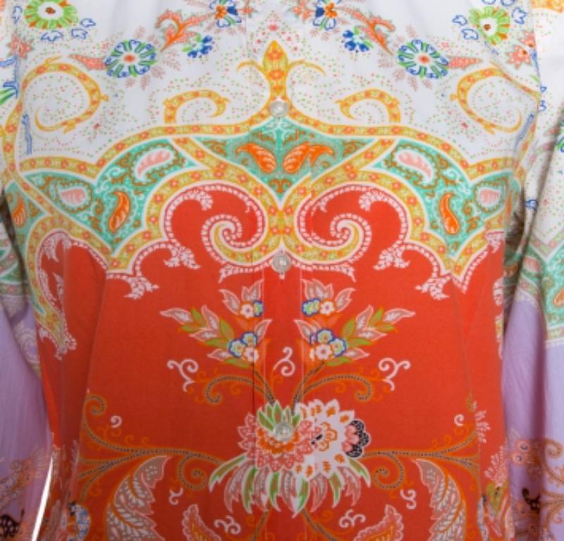 Donna Etro - Camicia in cotone con stampa Paisley multicolore e bottoni sul davanti - M. I. in vendita