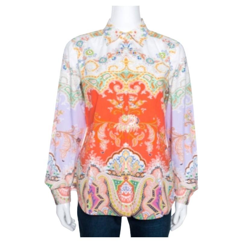 Etro - Camicia in cotone con stampa Paisley multicolore e bottoni sul davanti - M. I. in vendita