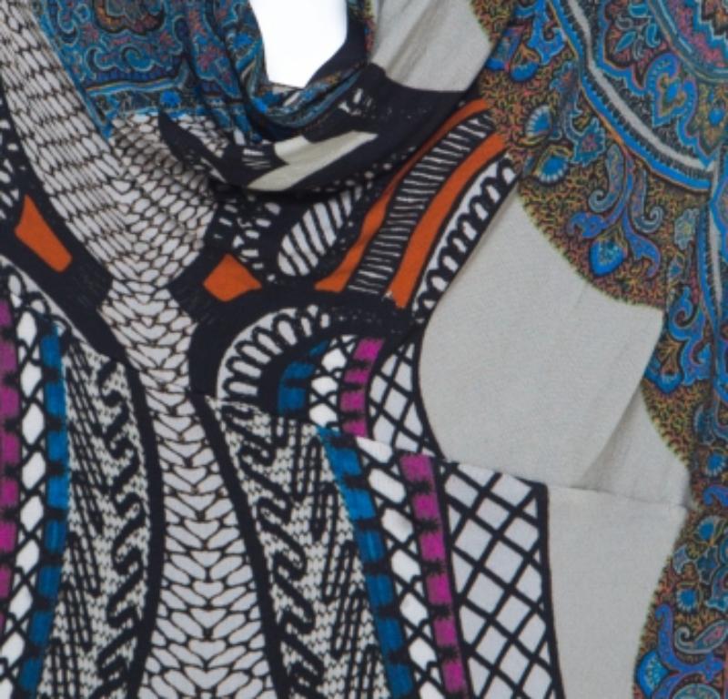 Etro Multicolor Paisley Printed Cowl Neck Shift Dress L Gris en venta