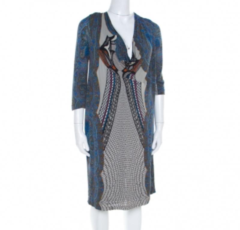 Etro Multicolor Paisley Printed Cowl Neck Shift Dress L en venta 1