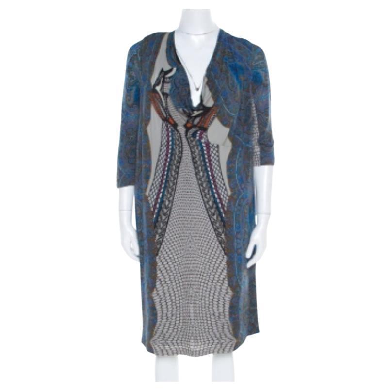 Etro Multicolor Paisley Printed Cowl Neck Shift Dress L en venta