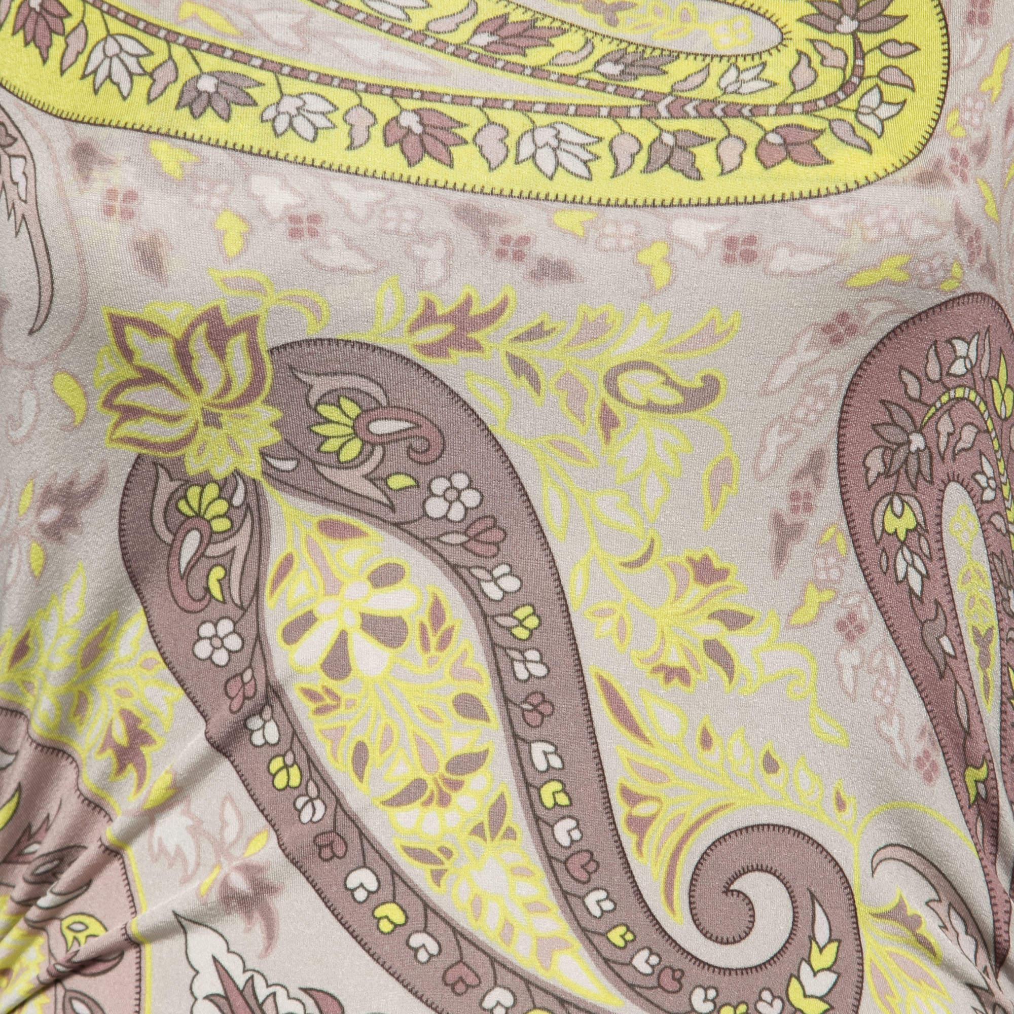 Beige Etro Multicolor Paisley Printed Jersey Ruched Top M For Sale