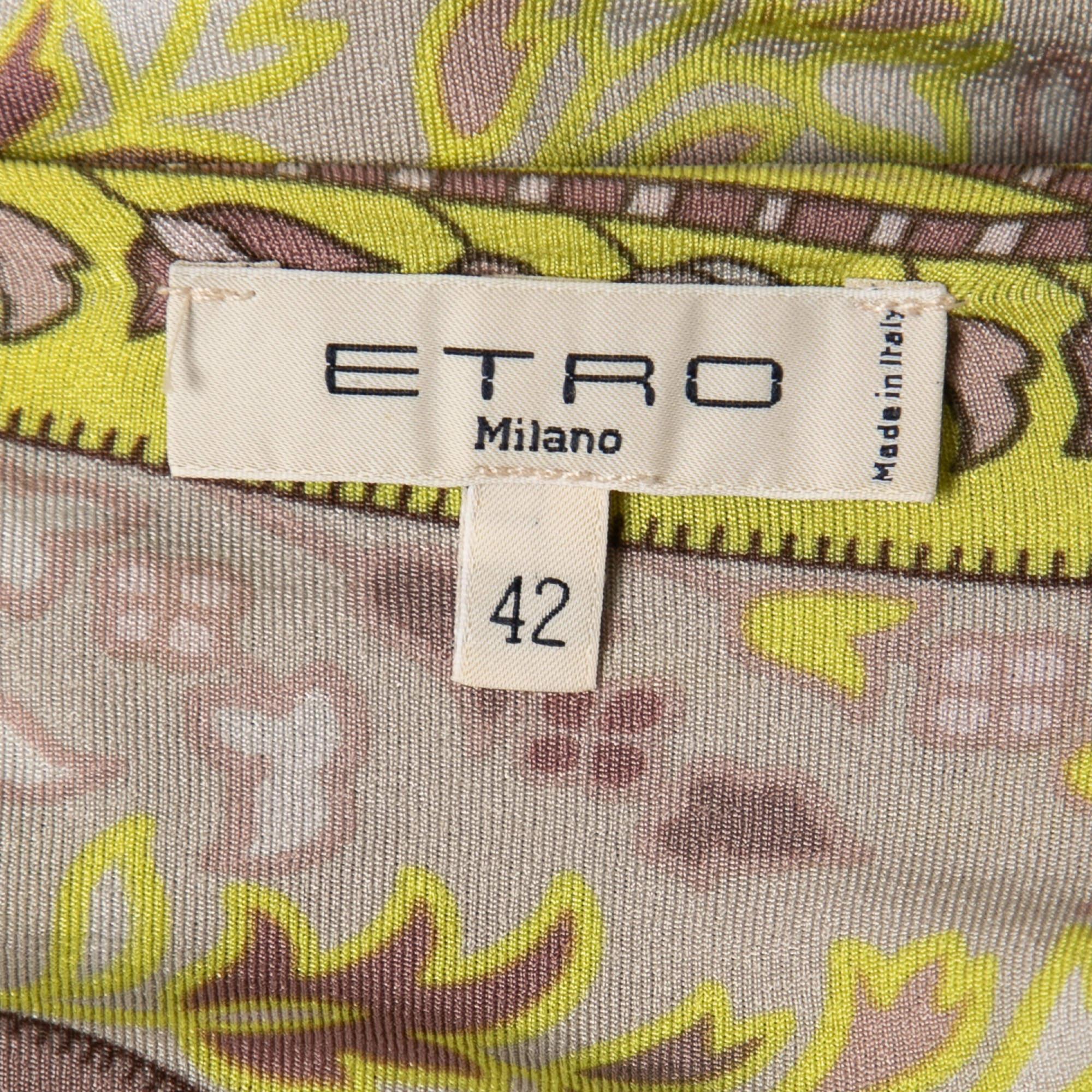 Etro Multicolor Paisley Printed Jersey Ruched Top M In Good Condition For Sale In Dubai, Al Qouz 2