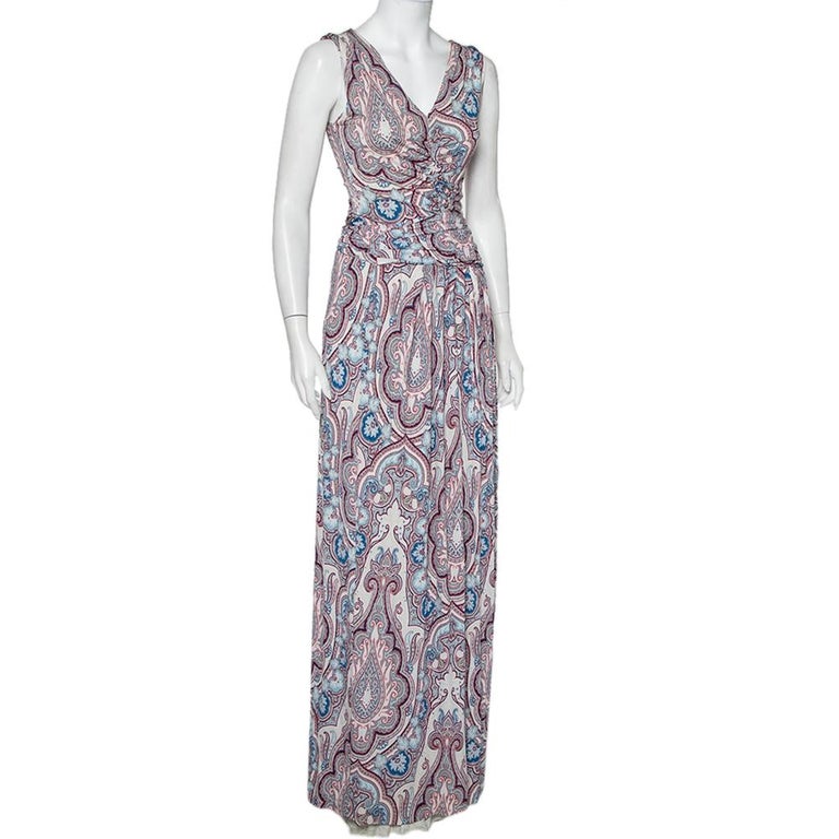 Etro Multicolor Paisley Printed Knit Ruched Belted Detail Maxi Dress M For  Sale at 1stDibs