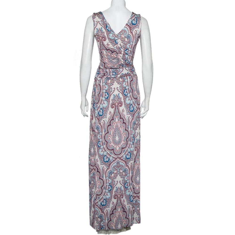 Etro Multicolor Paisley Printed Knit Ruched Belted Detail Maxi 