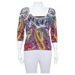 Etro Multicolor Paisley Printed Silk Knit Top L