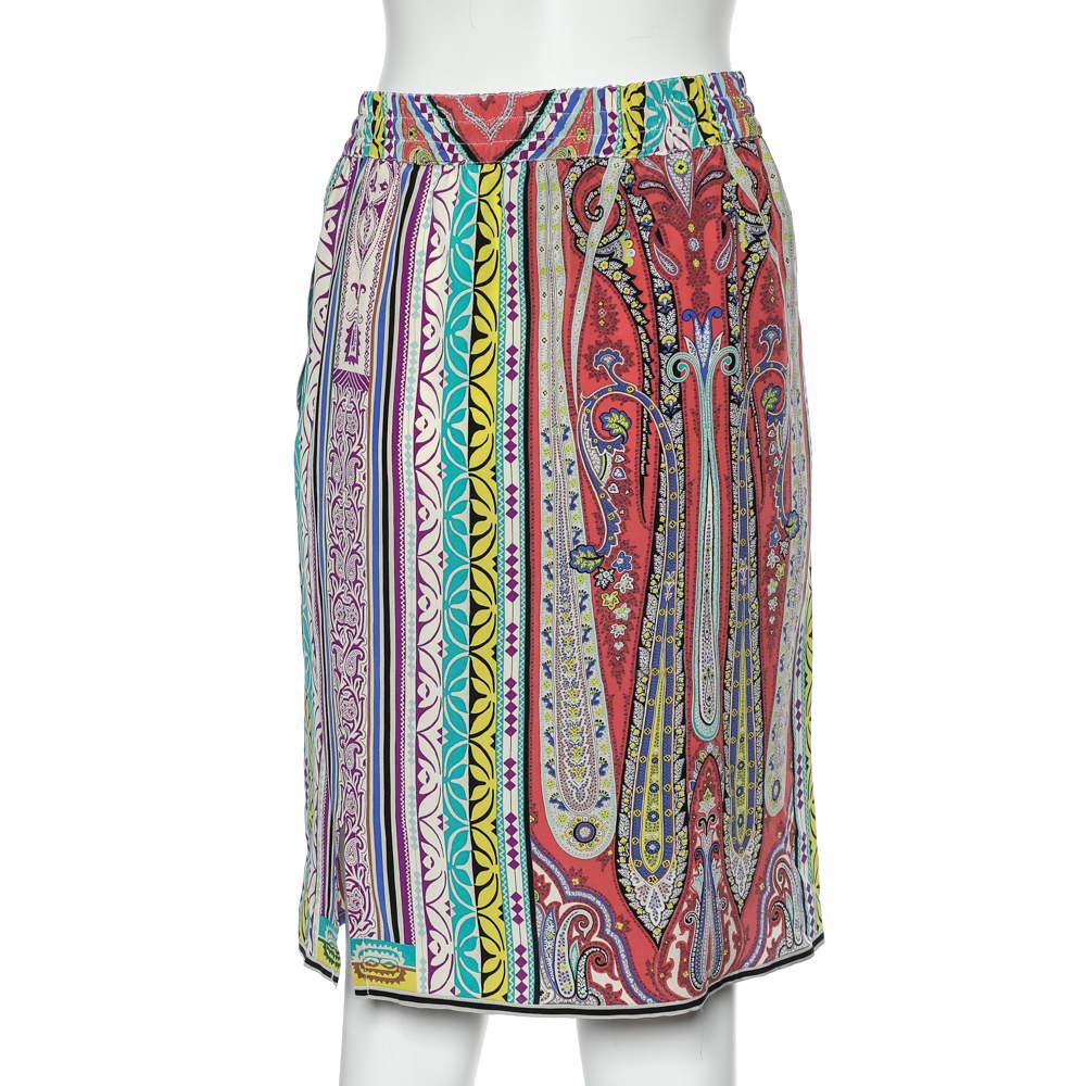 Etro Multicolor Paisley Printed Silk Mini Skirt M In Fair Condition For Sale In Dubai, Al Qouz 2