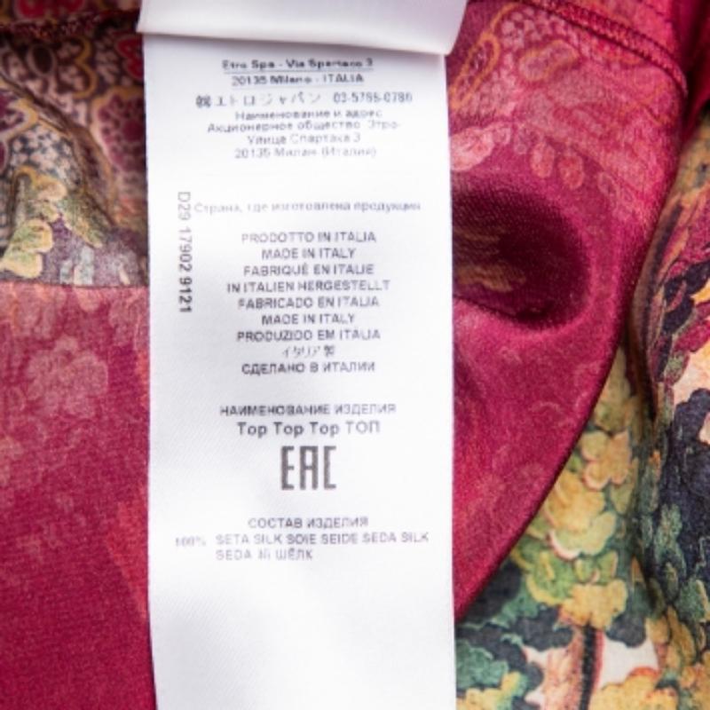 Pink Etro Multicolor Paisley Printed Silk Ombre Effect Short Sleeve Top M For Sale