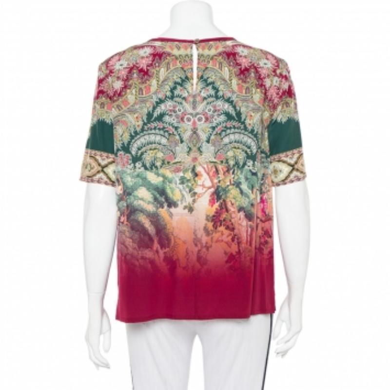 Women's Etro Multicolor Paisley Printed Silk Ombre Effect Short Sleeve Top M For Sale