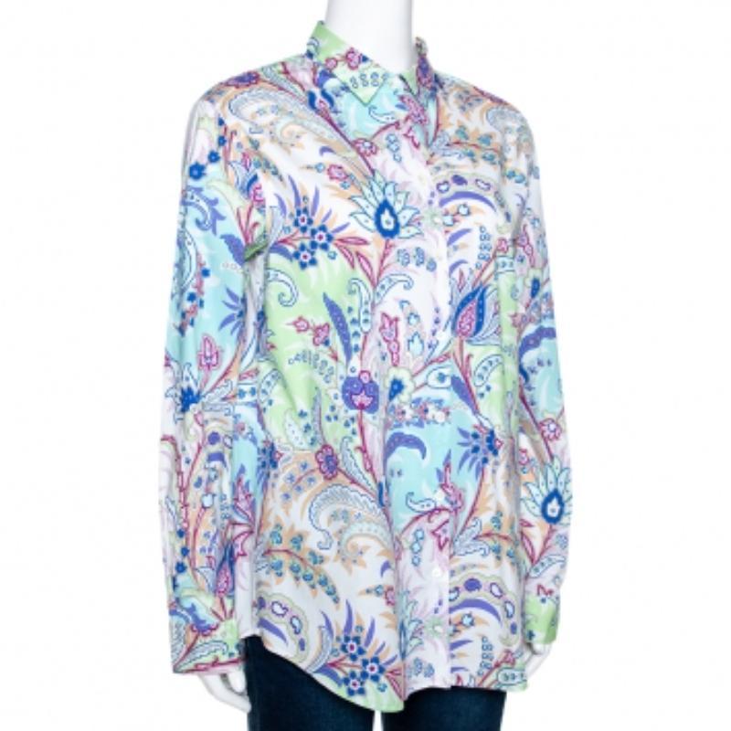 Elegante y femenina sin esfuerzo, esta camisa Etro es ideal para los días informales. Está confeccionado en algodón, con tonos multicolores y un estampado paisley. Tiene una silueta relajada, manga larga, cuello y botones delante. Combina bien con