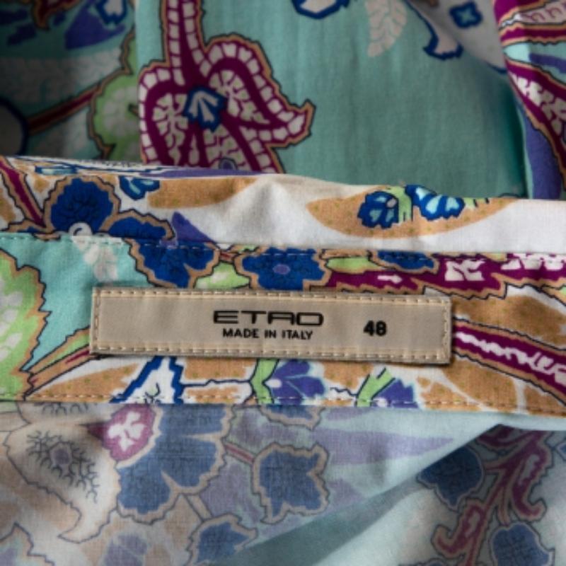 Etro Camisa de algodón elástico con estampado de cachemira multicolor y botones delanteros L en Bueno estado para la venta en Dubai, Al Qouz 2