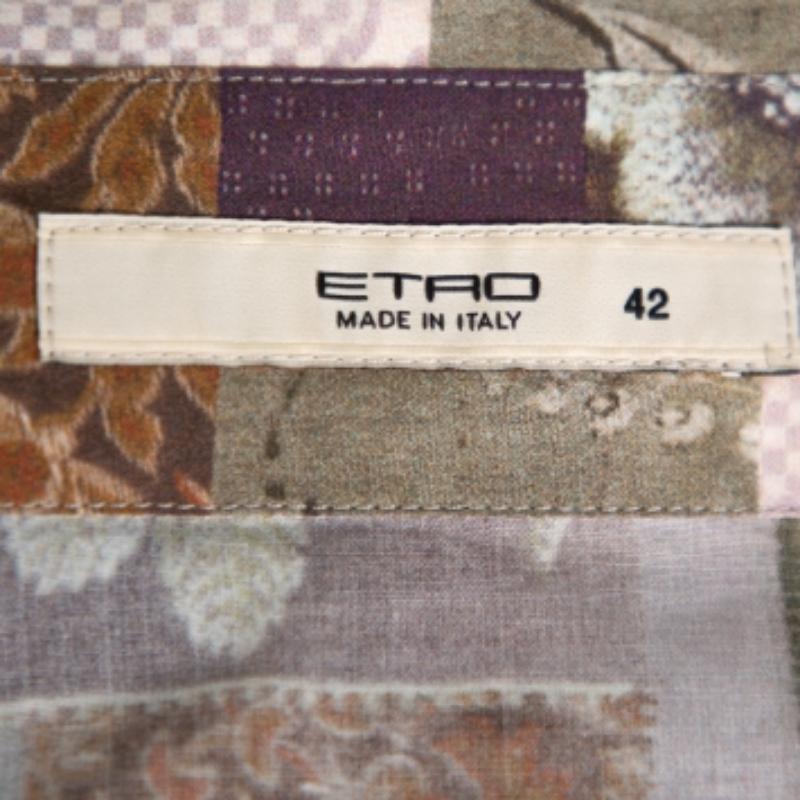 Women's Etro Multicolor Paisley Printed Stretch Cotton Button front Shirt M For Sale
