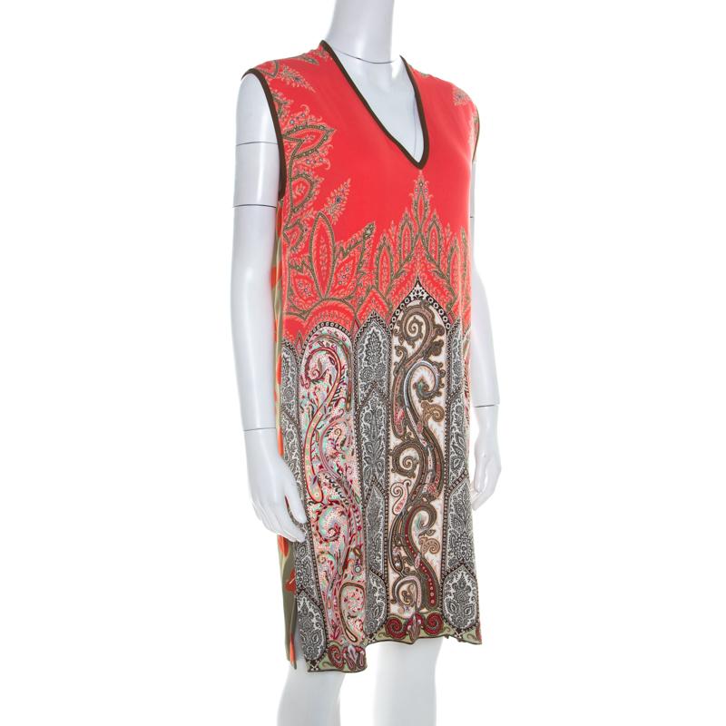 Pink Etro Multicolor Paisley Printed Stretch Crepe Shift Dress M