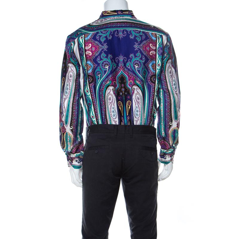 This Etro top exhibits mastery in crafting classic silhouettes and lending a free-flowing look. This versatile multicolor shirt is made from cotton and designed with paisley prints all over. It features long sleeves and front buttons.

