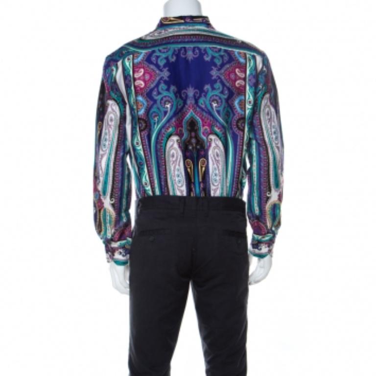 Etro - Camicia in cotone con stampa paistley multicolore L In condizioni buone in vendita a Dubai, Al Qouz 2