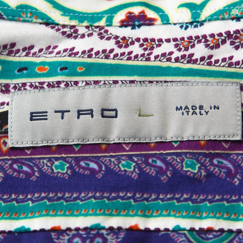 Etro - Chemise en coton multicolore à imprimé paistley L Bon état - En vente à Dubai, Al Qouz 2