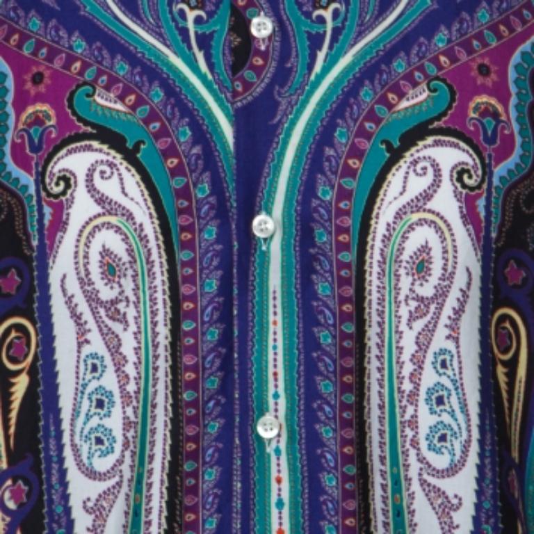 Etro - Camicia in cotone con stampa paistley multicolore L in vendita 2