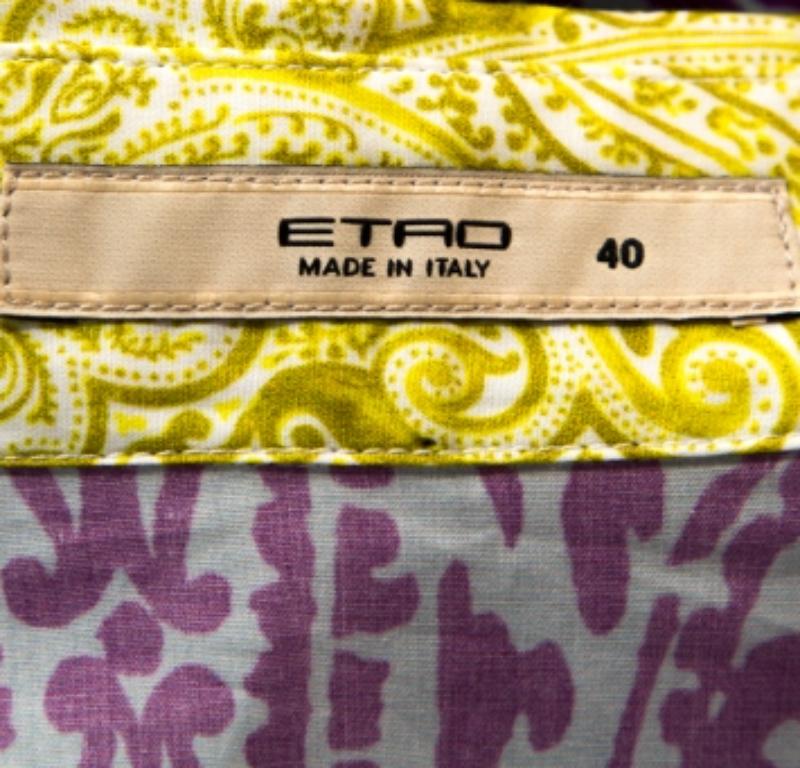 Etro Camisa de algodón elástico con paneles multicolor y estampado de cachemira S en Excelente estado para la venta en Dubai, Al Qouz 2