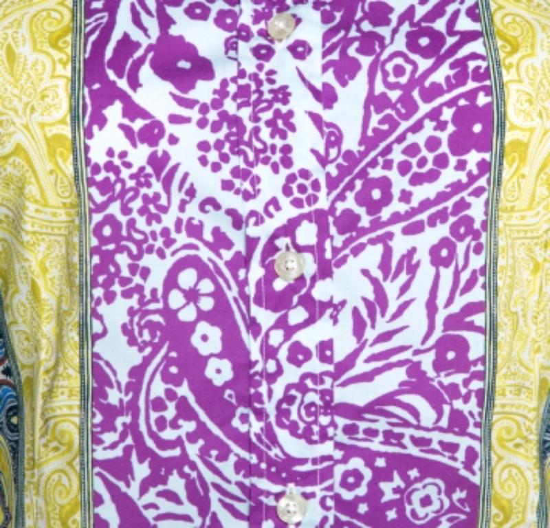 Etro Camisa de algodón elástico con paneles multicolor y estampado de cachemira S en venta 1