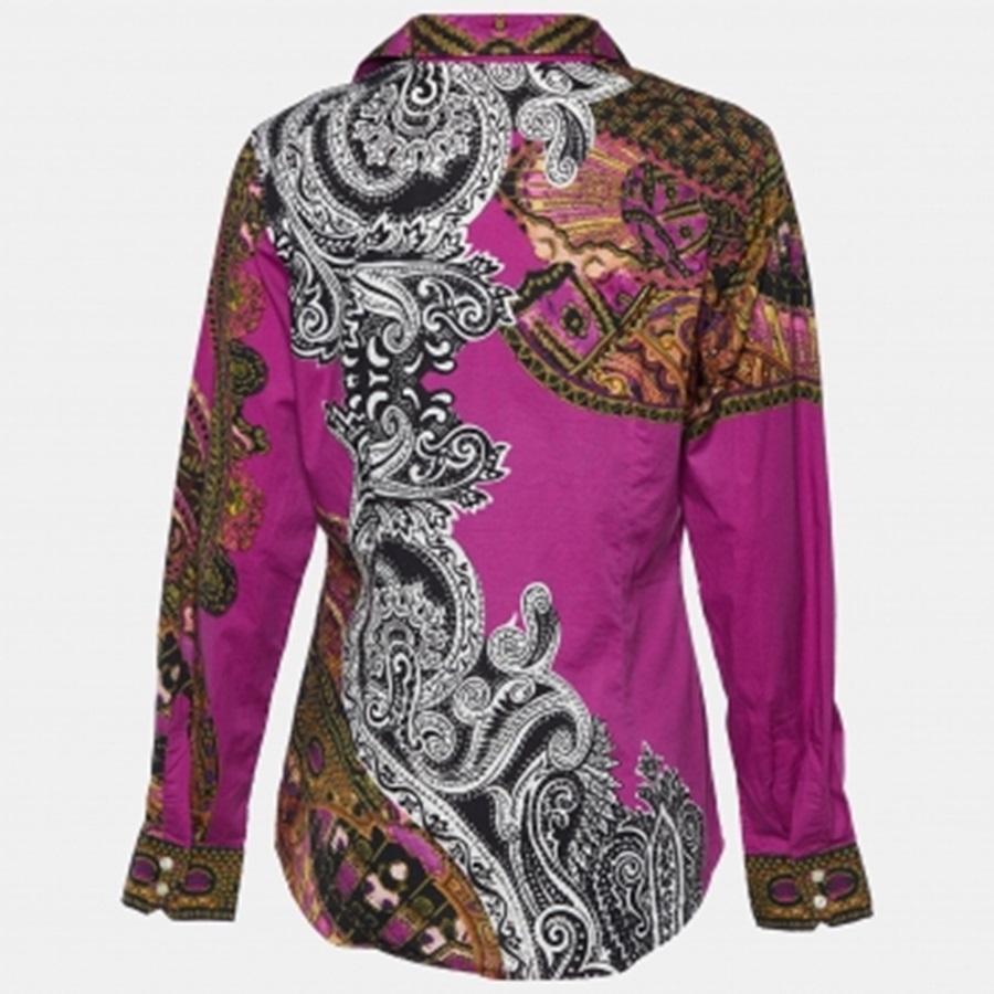 De las mujeres Etro Camisa de algodón estampada multicolor con botones delanteros L en venta