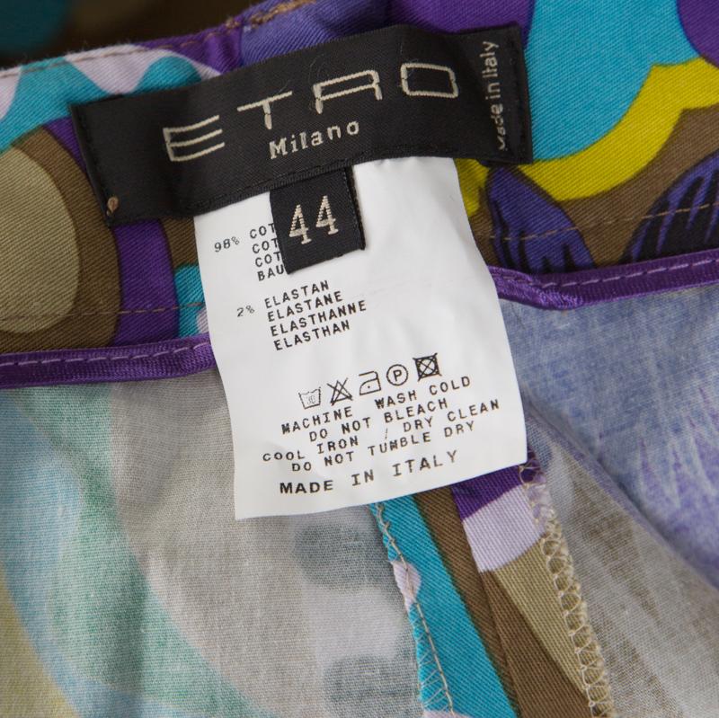 Etro - Pantalon droit en coton imprimé multicolore, taille M Pour femmes en vente