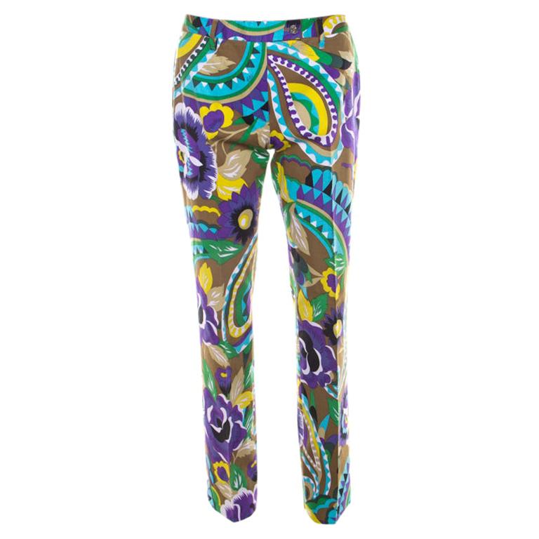 Etro - Pantalon droit en coton imprimé multicolore, taille M en vente