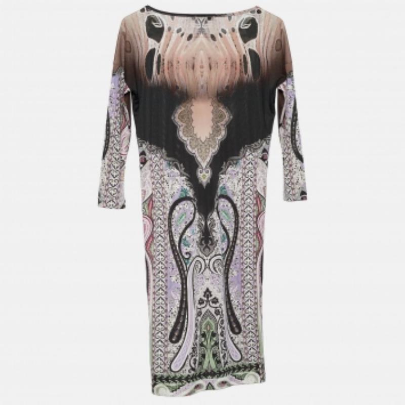 Etro Vestido de punto estampado multicolor M Gris en venta