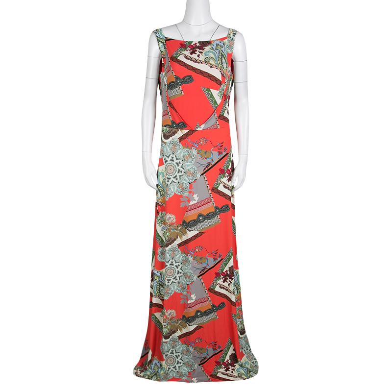 Pink Etro Multicolor Printed Knit Sleeveless Maxi Dress L