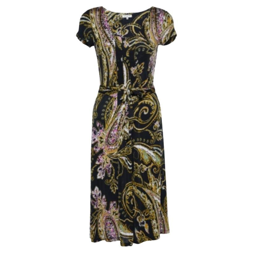 Etro, robe midi en maille imprimée multicolore avec nœud papillon M
