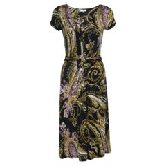 Etro Vestido midi de punto estampado multicolor con detalle de lazo M