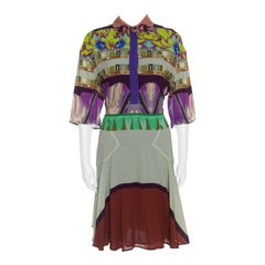 Etro Multicolor Printed Short Sleeve Button Front Shirt Dress M