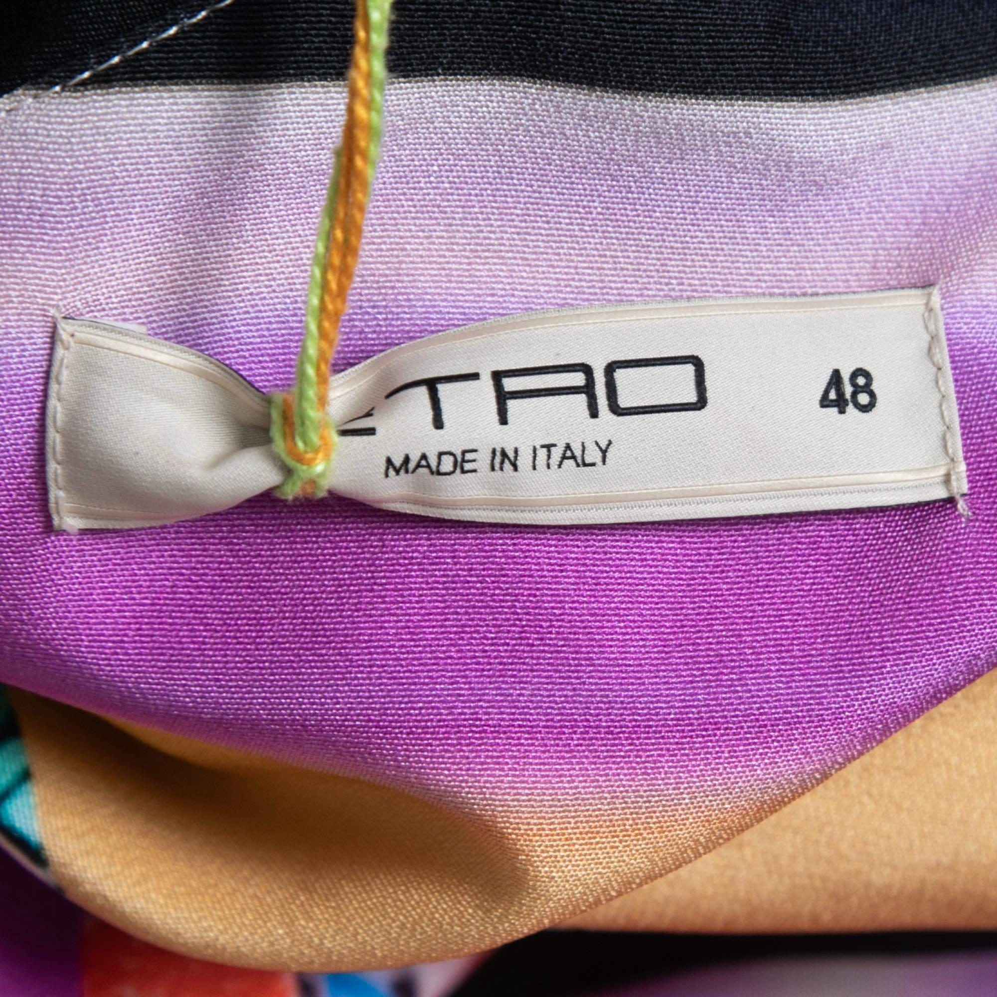 Beige Etro Multicolor Printed Silk Beaded Strap One Shoulder Maxi Dress