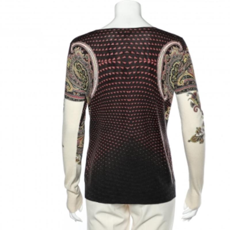 Etro Pull à col rond en tricot de soie et cachemire imprimé multicolore L Pour femmes en vente